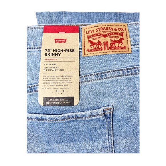 Levis 721 Womens High Rise Light Wash Distressed Skinny Jeans Plus Sz 18W New - Picture 6 of 10